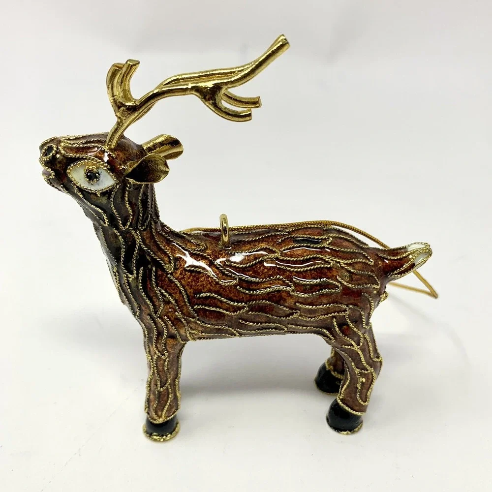 POTTERY BARN Cloisonné Style Enamel Reindeer 4